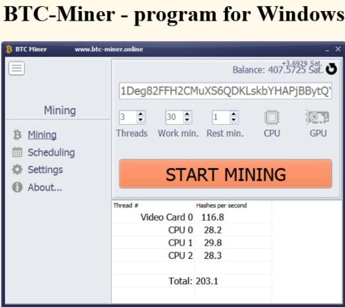 Product picture BTC-Miner - program for Windows